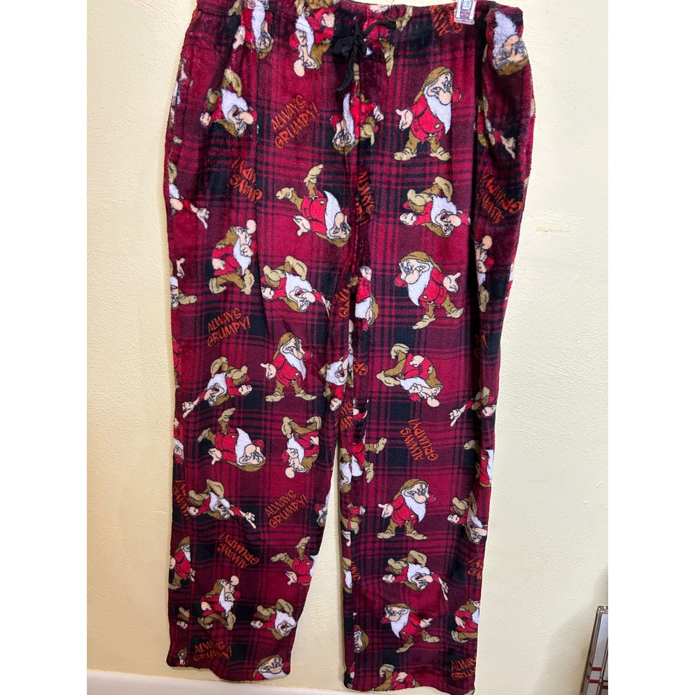Disney Grumpy Pajama Pants XL/XG Red Black Plaid Fleece Sleepwear Character‎